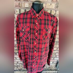 Akoo & Co Red Plaid Shirt Button Down Cotton Men's 2XL Like New!